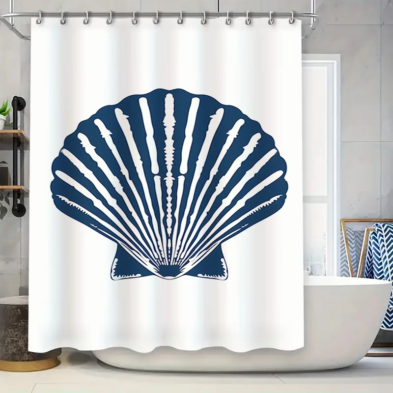 

Занавеска для ванны в виде морской ракушки, сине-белая ткань с цветочным принтом, занавески для душа для домашнего декора, современные аксессуары для ванной, украшение, водонепроницаемое