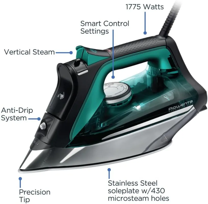 Plancha de vapor de acero inoxidable para ropa, 210 g/min, 400 orificios de microvapor, 1775 vatios, apagado automático, DW8360