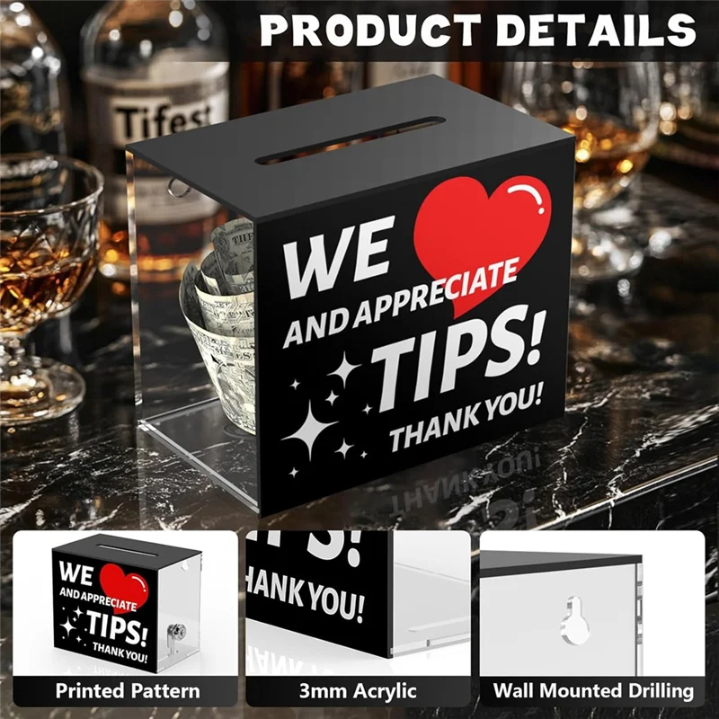ABVA-Tip Jars For Money Suggestion Box For Tip For Bar Restaurant Musician Car Driver