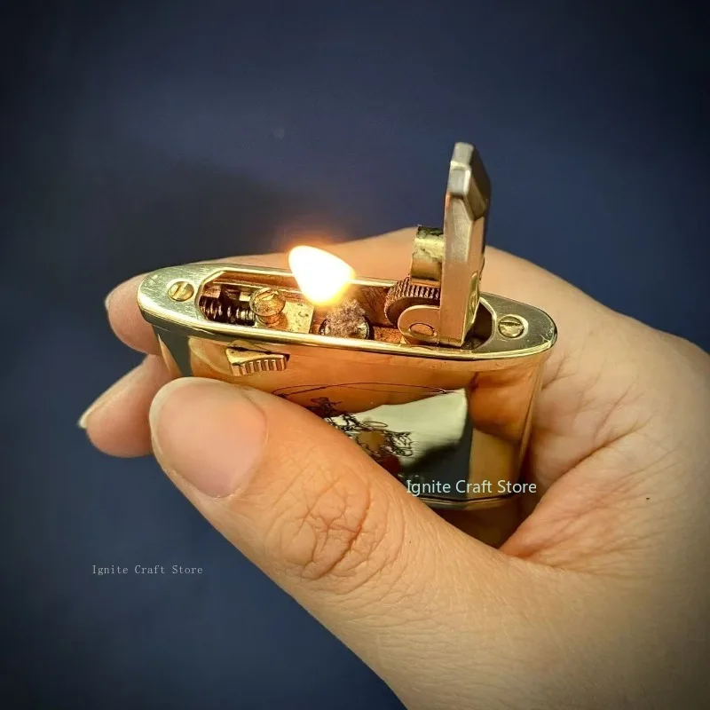 Zorro Brass Fully Automatic Ignition Button Kerosiene Lighter Classic Carved Ultra-thin Lighter Cigarette Accessories Men's Gift