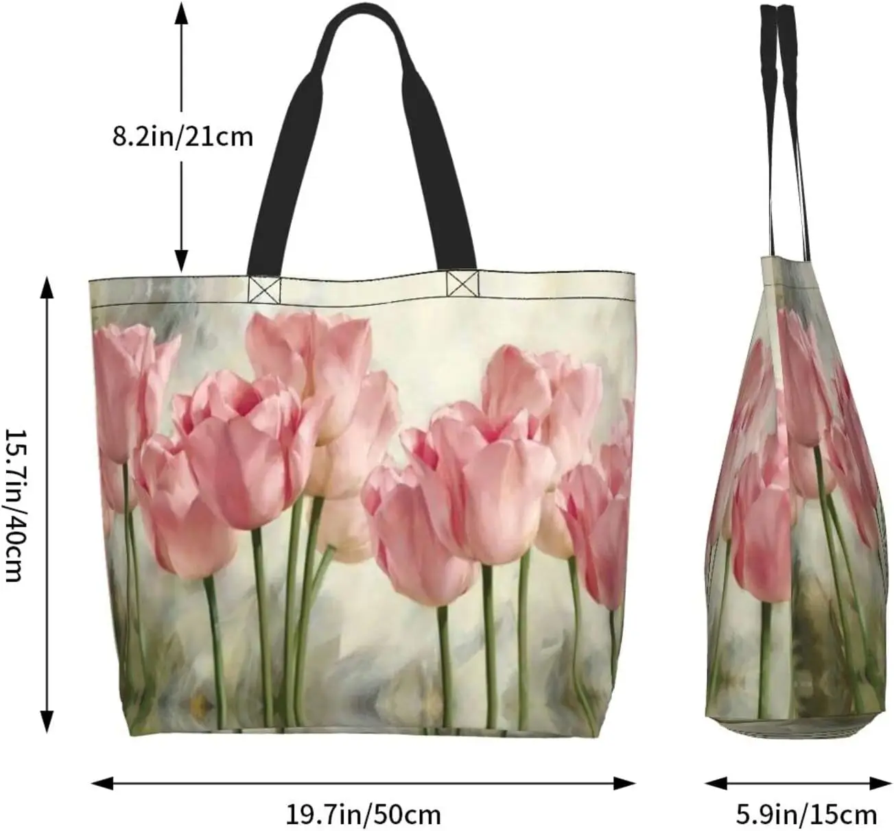 Colorful Tulip Flowers Women Tote Bag Casual Shoulder Bag Spring Summer Handbag Reusable Shopping Travel Grocery Bag Gifts