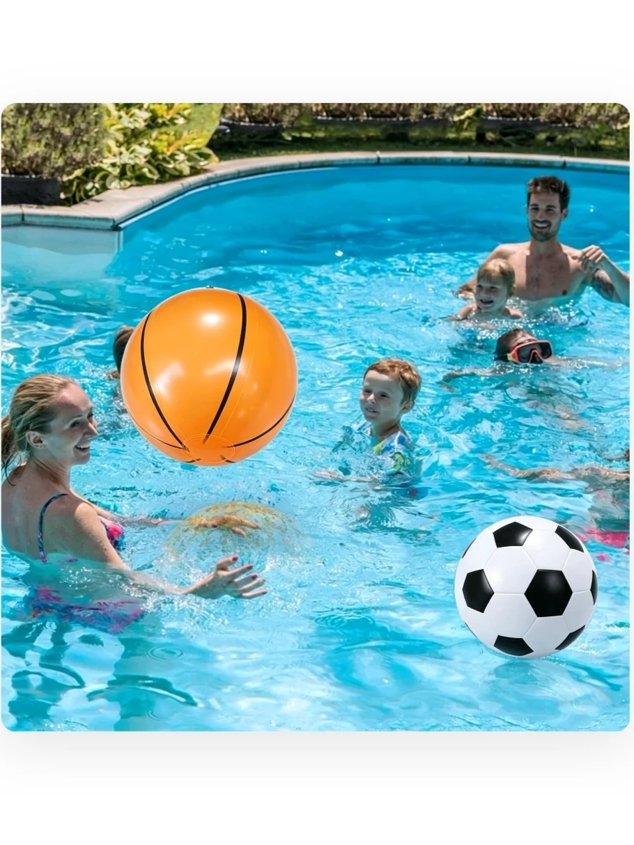Bola de Praia Inflável de PVC Reforçado com Estampa Esportiva, Basquete, Futebol, para Piscina, Festa na Praia, Lazer e Brincadeiras Aquáticas, Esfera Inflável