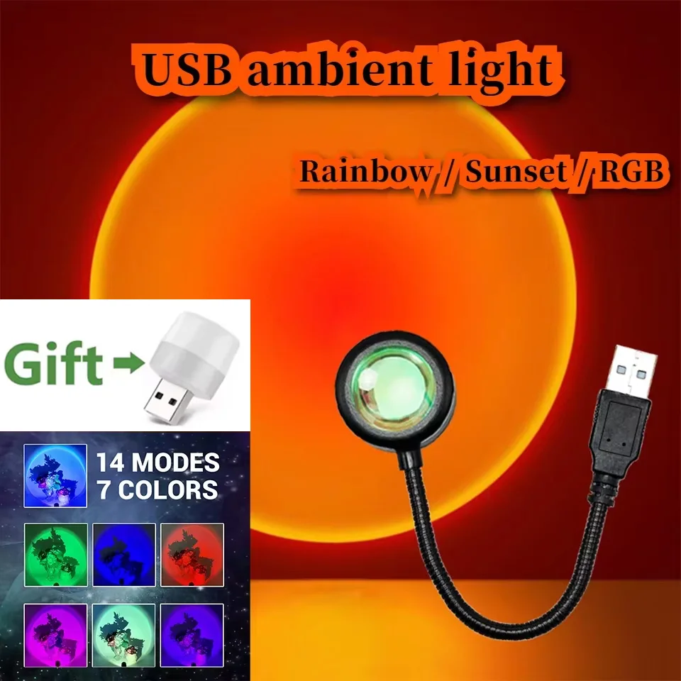 

Mini USB Mood Night Lights Internet Celebrities Photo Background Lights Rainbow Sunset RGB Colourful Lights Party Decoration