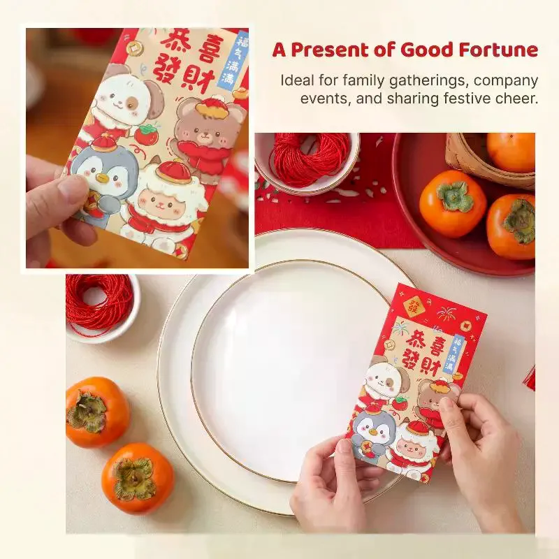 6Pcs Festive Lunar New Year Red Envelopes Premium Blessing Money Packets for Gifting Relatives