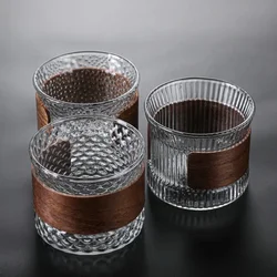 2Pcs/Set Espresso Glass with Wooden Handle Coffee Mug Glasses Whiskey Glass Vodka Shot Glass Beautiful Tea Mugs Cute Mug