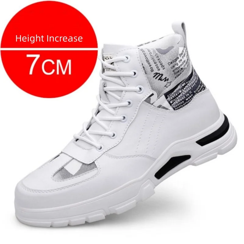 2026 Man Elevator Shoes Hidden Heels Genuine Leather Ankle Boots 7CM Invisible Men Casual Inner Increase Sneaker