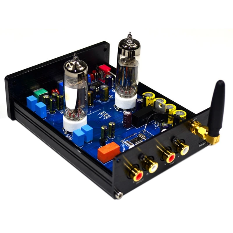 Buffer HiFi 6J5 Bluetooth 4.2 Tube Preamp Amplifier Stereo Preamplifier with Treble Bass Tone Ajustment(Black)