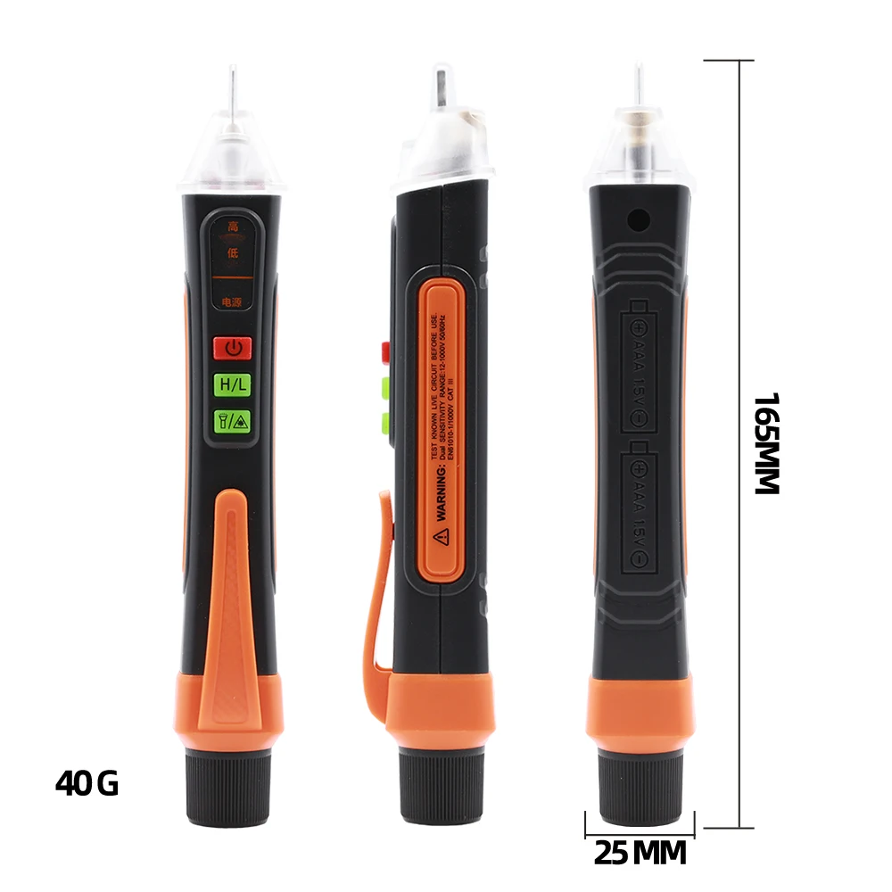 T02A NCV Voltage Tester 12-1000V AC Voltage Detector Pen Circuit Tester Electric Indicator Wall Tool With Flashlight Beeper