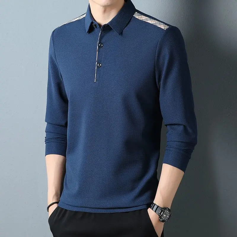 Men's Spring/Autumn Solid Color Long Sleeve Polo Shirt Casual Versatile Lightweight Luxury Style
