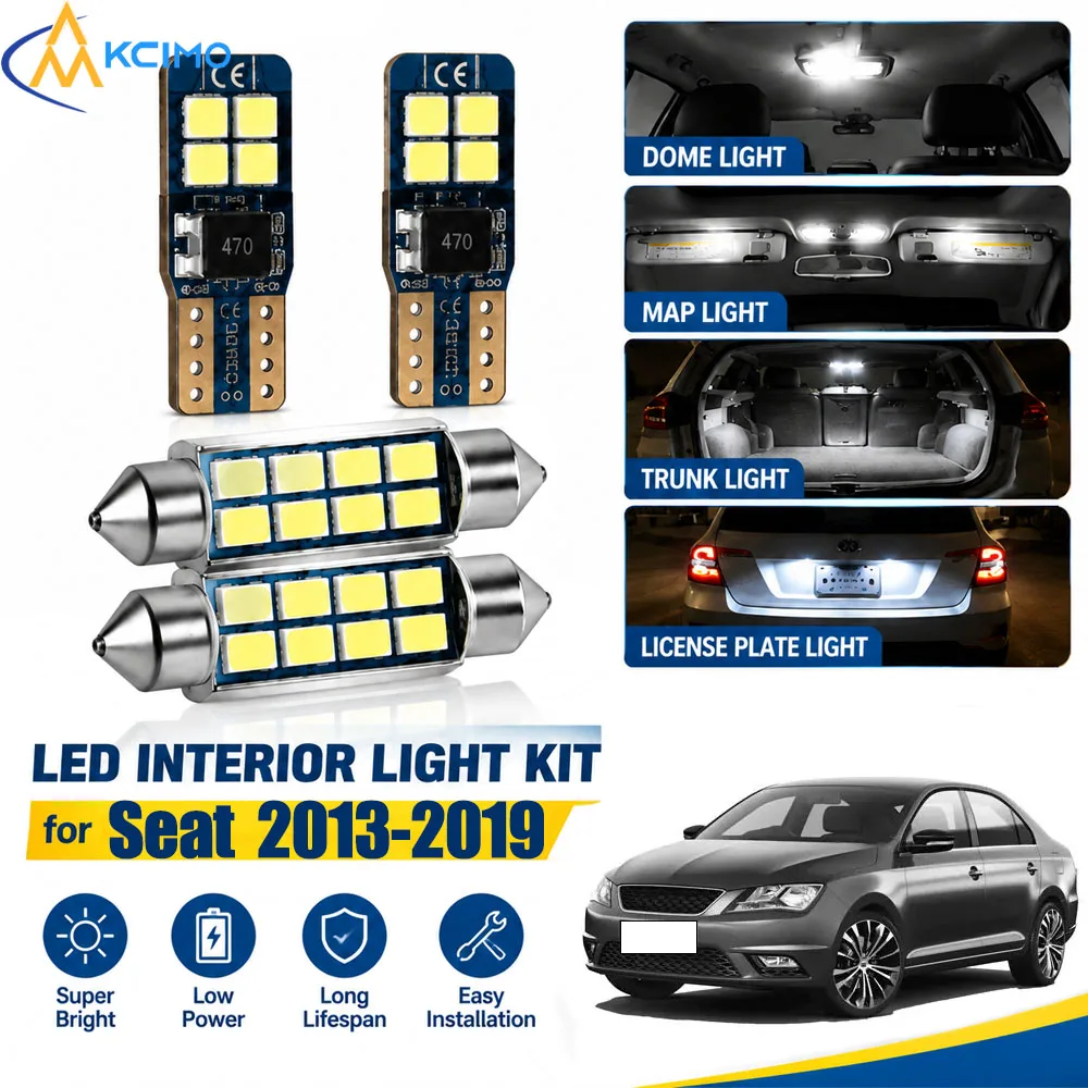 For Seat Toledo 2013-2019 Canbus Interior LED Light Kit, 6000K Dome Vanity Reading Lamps, Error‑Free Easy Installation