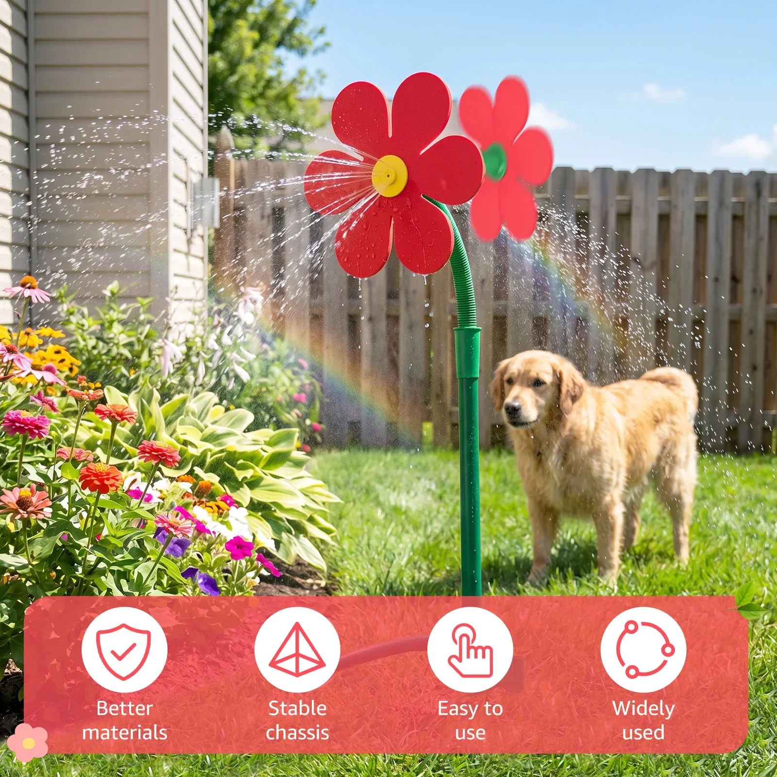 Daisy Outdoor Water Sprinkler 109cm Sunflower Shape Lawn Sprinkler with Double Nail Base Funny Garden Accessory for 3/4 in Hoses