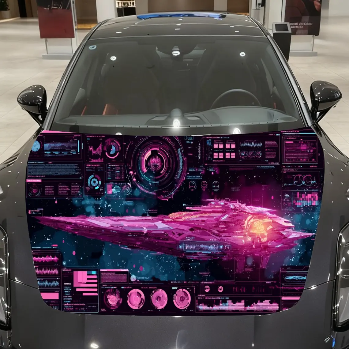

Neon Cyber Starship Data Array Car Vinyl Wrap, PVC Material Waterproof Car Hood Sticker, Self-Adhesive Scratch-Resistant Sticker
