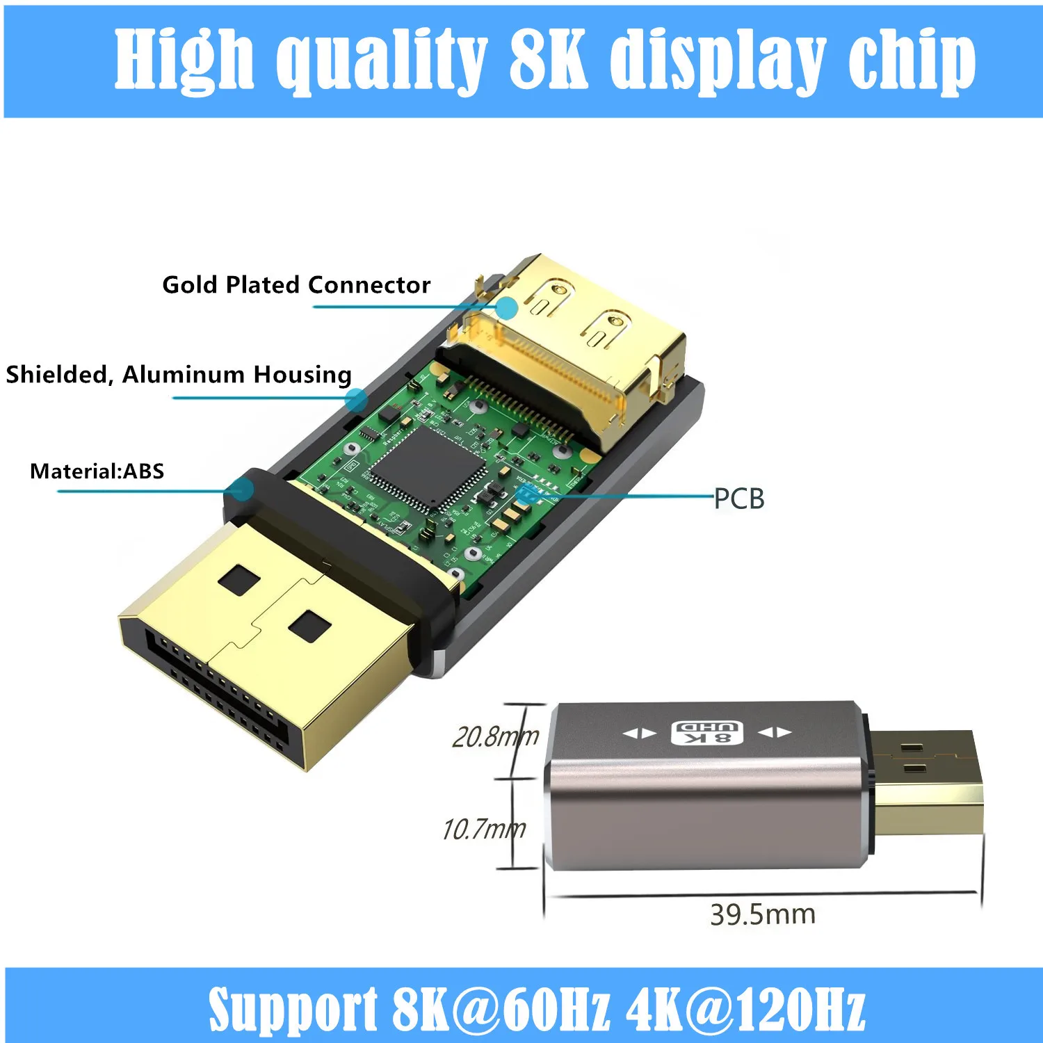 Mini DP 8K DisplayPort 1.4 Adapter DP Male to Female Extender Alloy Shell Female to Female Extension Connector Converter