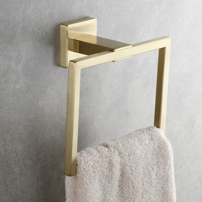 Nickel 304 Stainless Steel Bathroom Towel Ring Square Bathroom Hanging Ring Wall-mounted Towel Hanger Bathroom Accessories