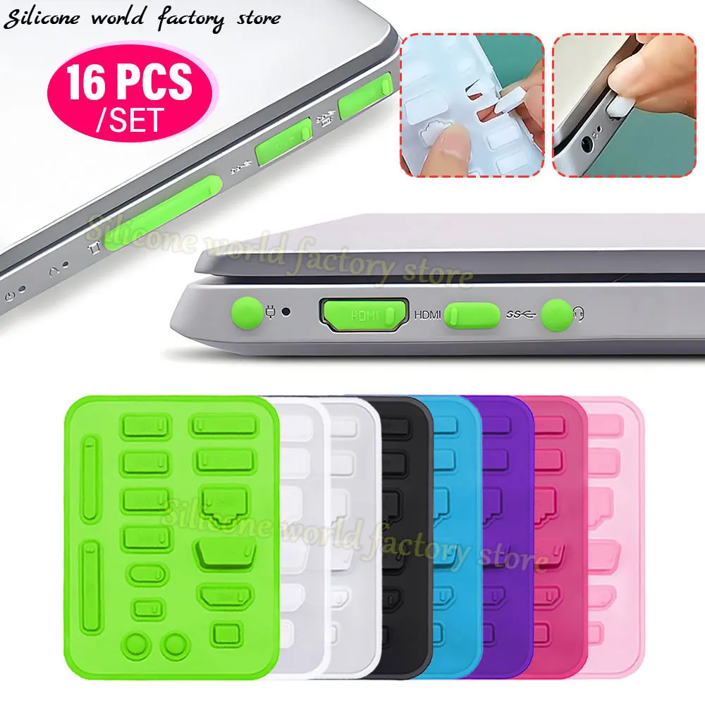 

SW 16Pcs/Set Silicone Dust Plug Notebook Computer Port Dust Plugs Laptop Dust Covers Stoppers USB Port HDMI RJ45 Interface Cover