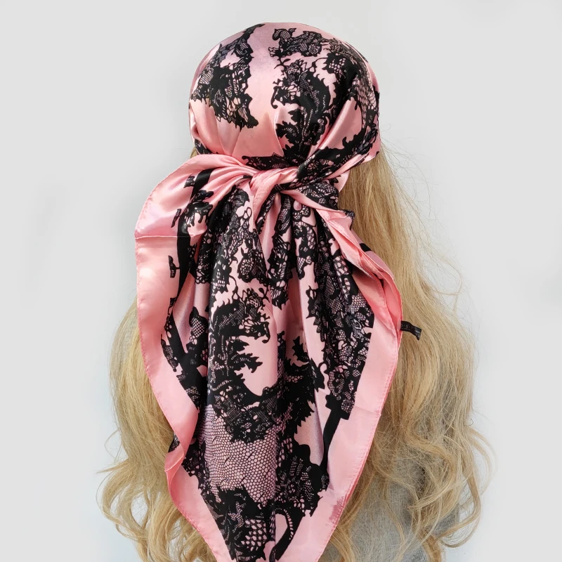 Bufanda de seda con estampado para mujer, pañuelo de lujo para el cuello, decoración del cabello, diadema pequeña para exteriores, envoltura suave, 90x90cm