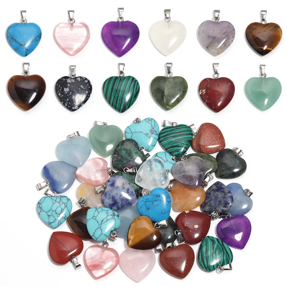 Colgantes de piedra Natural de 22x20mm, mezcla de colores, colgantes con forma de corazón, colgante de collar de ópalo amatista para hacer joyería DIY