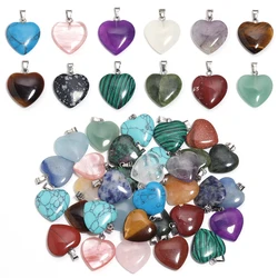 22X20mm Natural Stone Pendants Mix Color Heart Shape Charms Pendants Amethyst Opal Necklace Pendant For DIY Making Jewelry