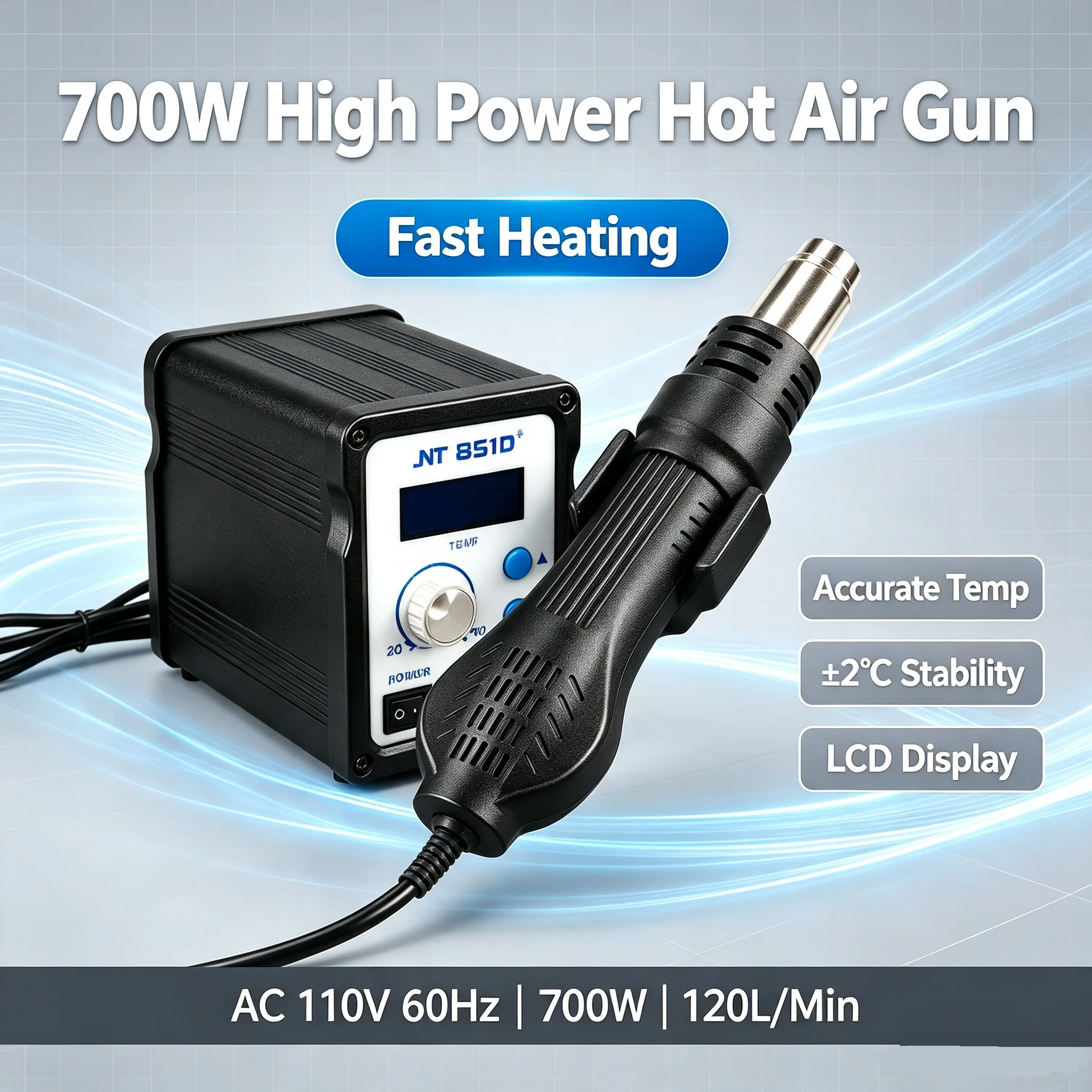 NT 851D+ 700W Soldering Station Digital Hot Air Gun BGA SMD PCB Rework Station Clearance Price Phone Repair Welding Tools