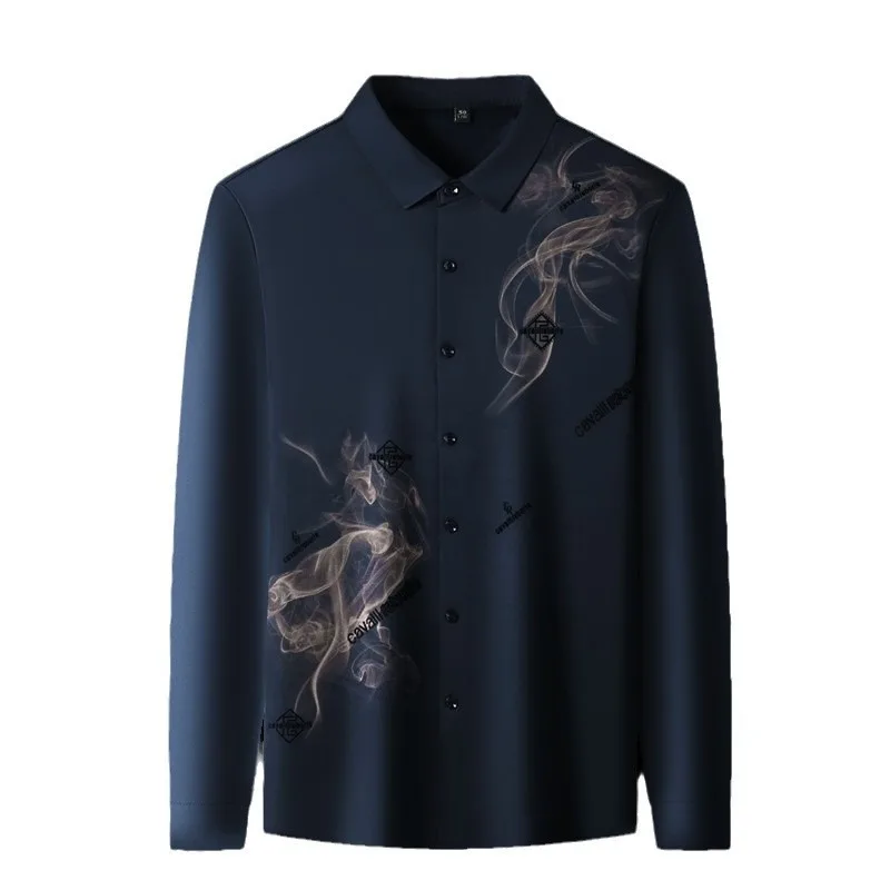 Men Dress Shirts With Fleece Keep Warm Winter Anti Wrinkle Seamless Top High End Business Long Sleeve No Iron Casual Print Shirt