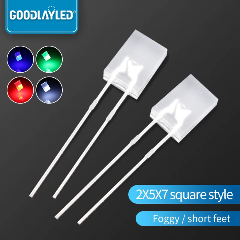 1000PCS 2x5x7mm Square Foggy Short Leg Red Blue Yellow Green Light-Emitting Diode LED