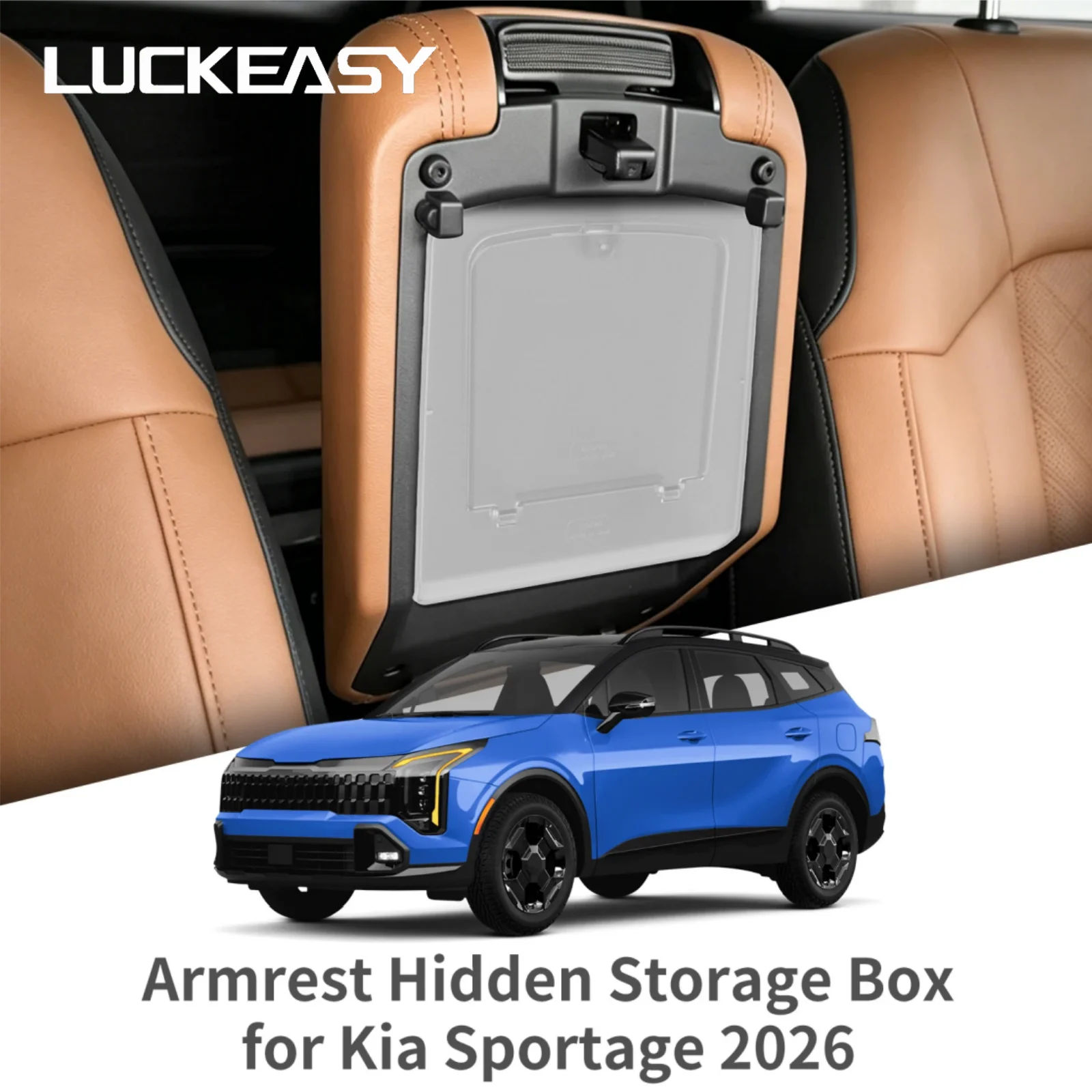 LUCKEASY für Kia Sportage NQ5 2023-2026 Mittelkonsole Armlehne Versteckter Aufbewahrungsbox Transparenter Organizer Zubehör Ordnungssystem ABS