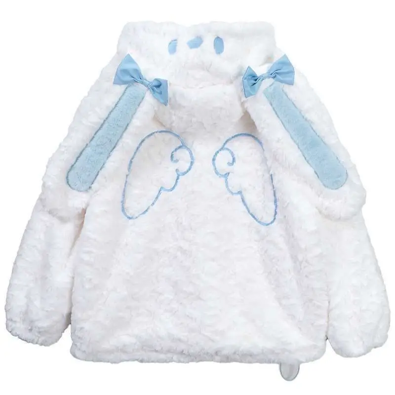 Y2K Kawaii Ears Hooded Coat Women Winter Warm Faux Fur Jacket Loose Oversized Padded Parka Streetwear Fashion Student Outerwear