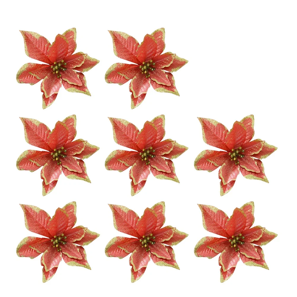 

8Pcs 13Cm Christmas Flowers Decor Glitter Artificial Blooms for Xmas Tree Wedding Home Office Hotel Fireplace Mantle Display Red