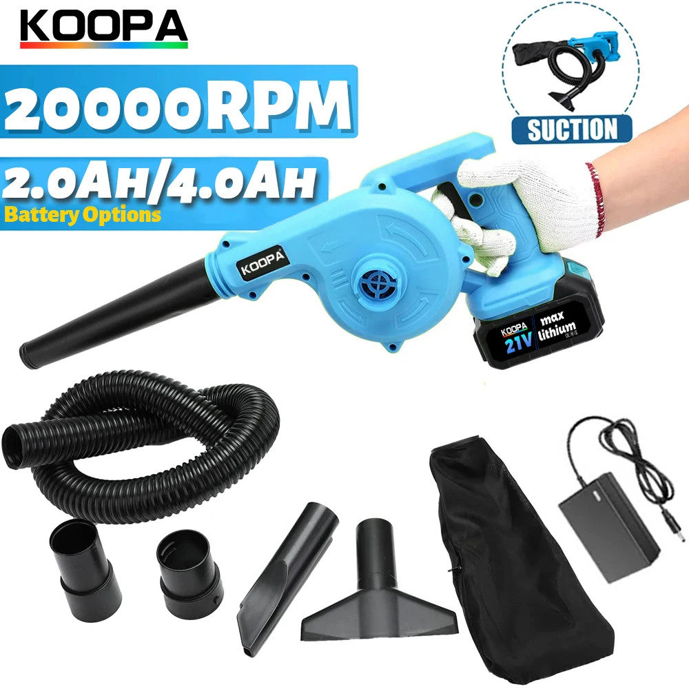 Koopa Handheld Electric Cordless Leaf Blower & Vacuum with 2.0/4.0Ah Battery & Charger,2-in-1 21V Lightweight Mini Leaf Blower