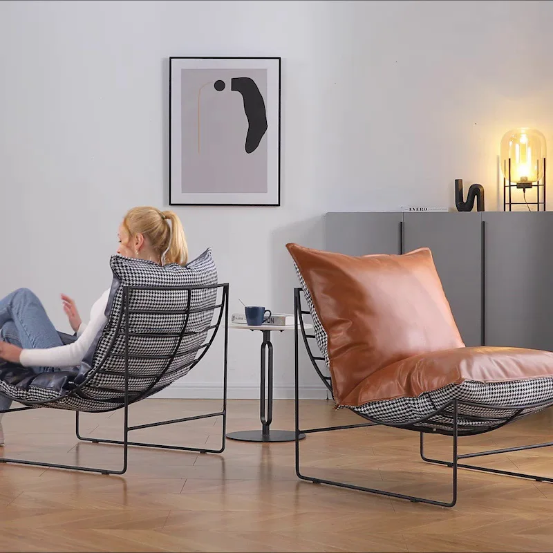 Fullove nordischen Stoff Eisen Einzels ofa Lesen Schlafzimmer Arbeits zimmer faul Kunstleder Freizeit Eisen arbeiten Stuhl Licht Luxus