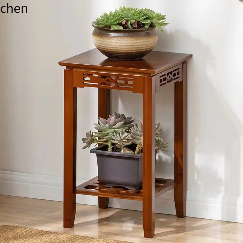 HT الخشب الصلب طاولة مربعة صغيرة غرفة المعيشة طاولة القهوة أريكة طاولة جانبية صغيرة مربعة بسيطة رف أحواض زهور #6
