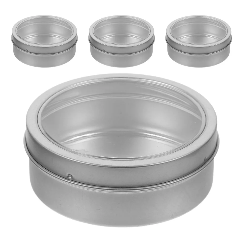

4Pcs Magnetic Spice Storage Tins Round Tinplate Clear Lid Compact Kitchen Organizer Fridge Mounted Space-Saving Jars