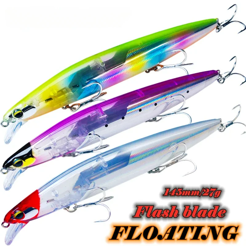 NEW 145mm 27g Floating Seawater & Freshwater Swimbait Fishing Wobbler Flash Blade Minnow Fishing Lure