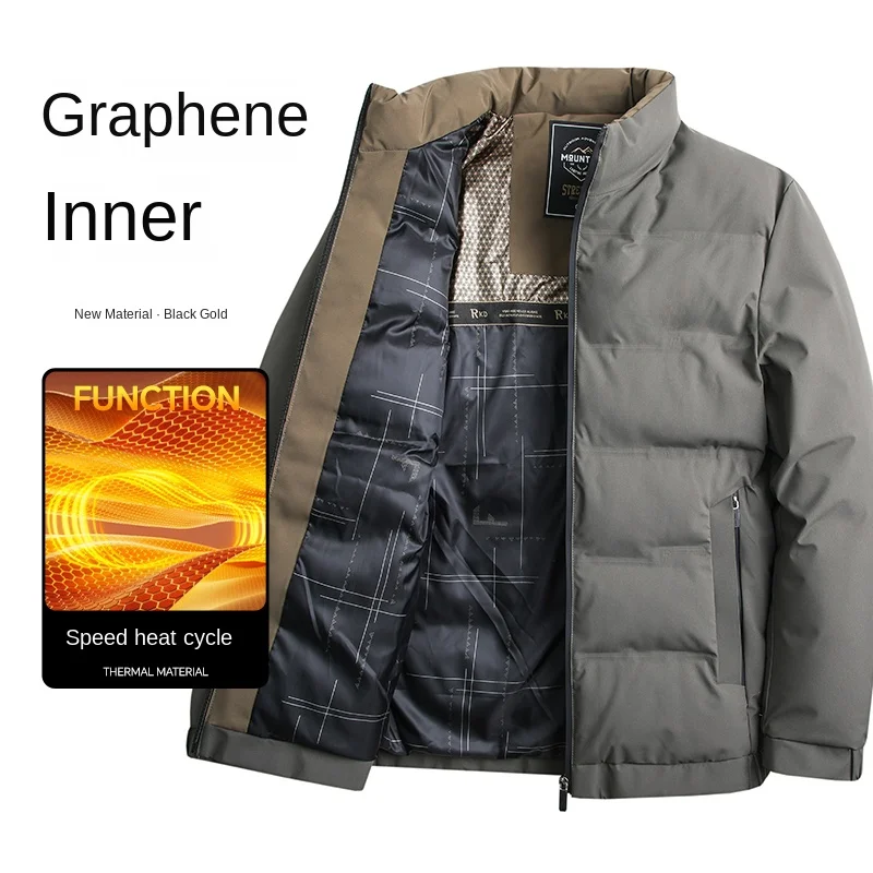 Men's Winter Jacket New Solid Color Thickened Windproof Warm Outdoor Travel Stand Collar Coat Men Graphene Lined padded Clothes