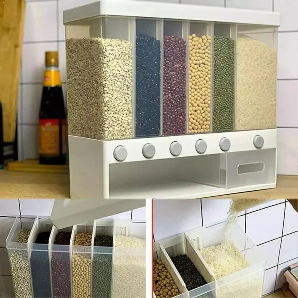 Wall Mounted Cereals Dispenser Sealed Rice Storage Box Clear Container Dry Food Storage Jar Kitchen Organizer Container Box