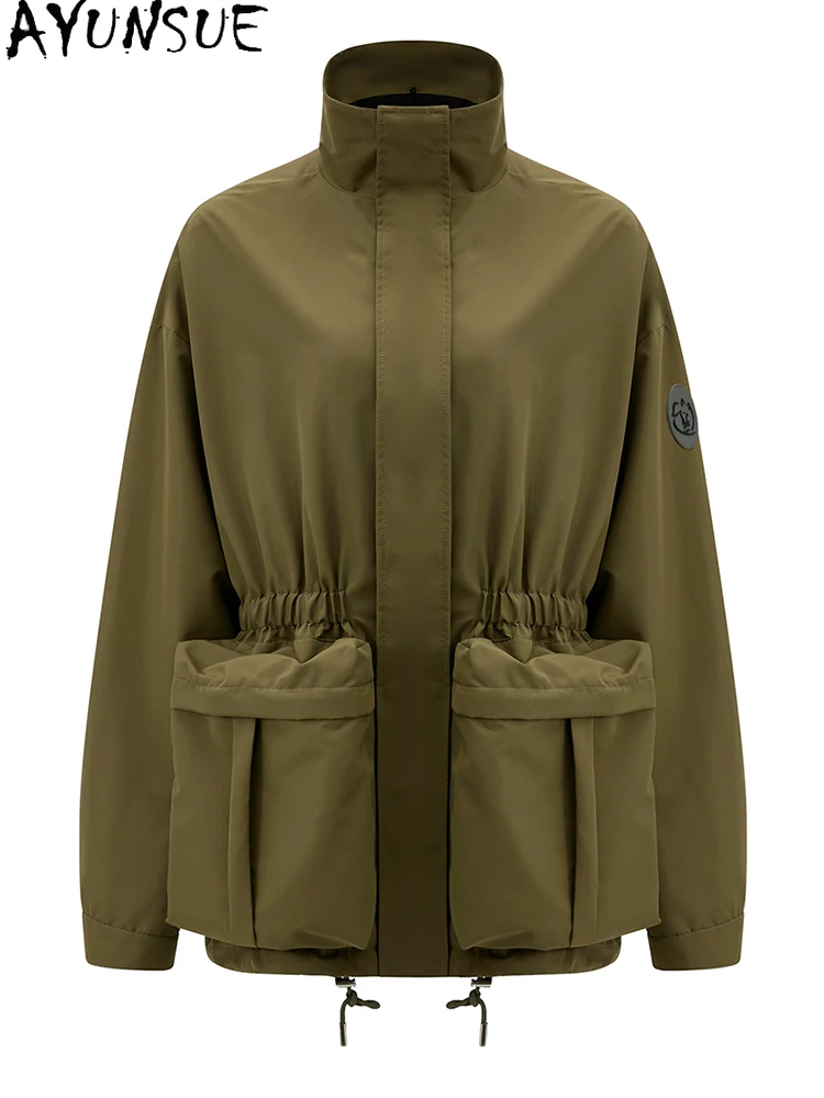 AYUNSUE ホワイトグースダウンジャケット レディース 冬服 2025 ミドル丈トレンチコート フォックスファー襟付き 新作コート レディースコート