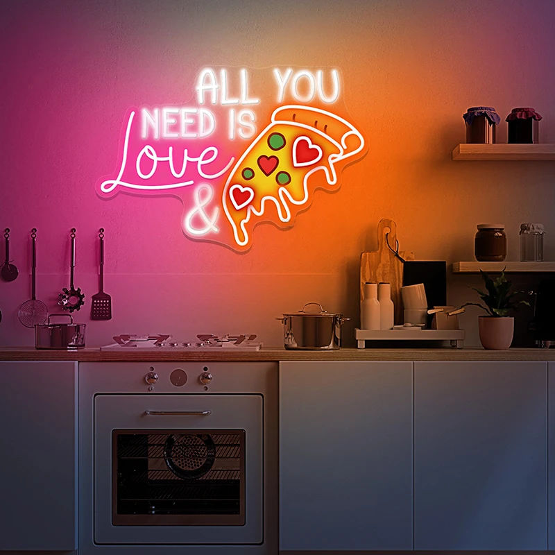 Imagem -02 - Sinais de Néon Artesanais Personalizados Sinal Led para Decoração de Parede Decoração de Restaurante e Cozinha Pizza e Pizza Tudo Que Você Precisa é Amor