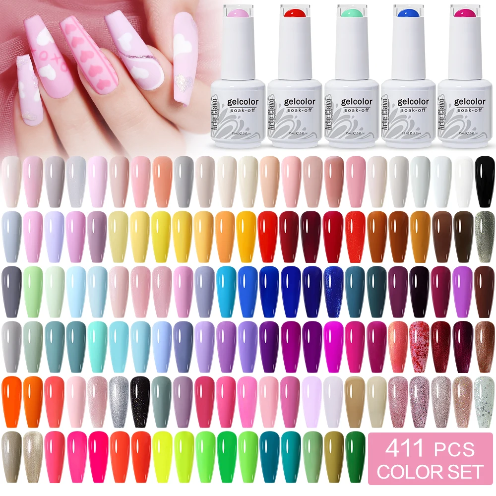 Arte Clavo 411 Pcs Set Color Gel Nail Polish Set Semi Permanent Hybrid Nail Art Varnish Manicure Kits For Nails 15ml