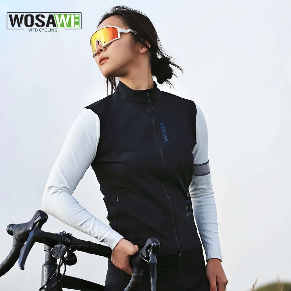 WOSAWE Women Winter Cycling Jackets Windproof Fleece Long Sleeve Coat Road Bike Jersey Outdoor Sport Coat Reflective Clothing