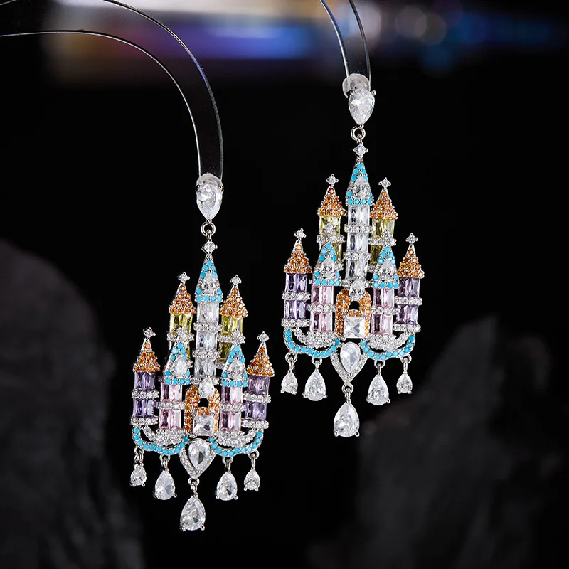 Light Lluxury Palace Style Purple Diamond Tassel Earrings Multi-layered Crystal Banquet Exaggerated Long Earrings for Women