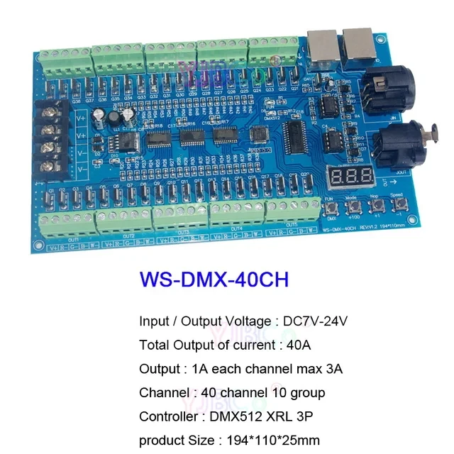 40CH DMX512 LED Decoder DC7V-24V 10 Group 1A each channel max 3A RGBW LED Controller dimmer 1Ax40 channel