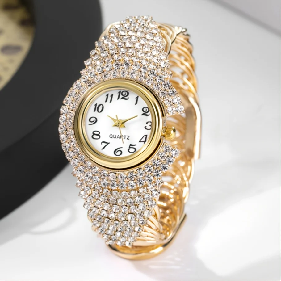 

Elegant Full Rhinestone Women Watches Fashion Bracelet Bangle Round Dial Ladies Quartz Wristwatch Relogio Feminino