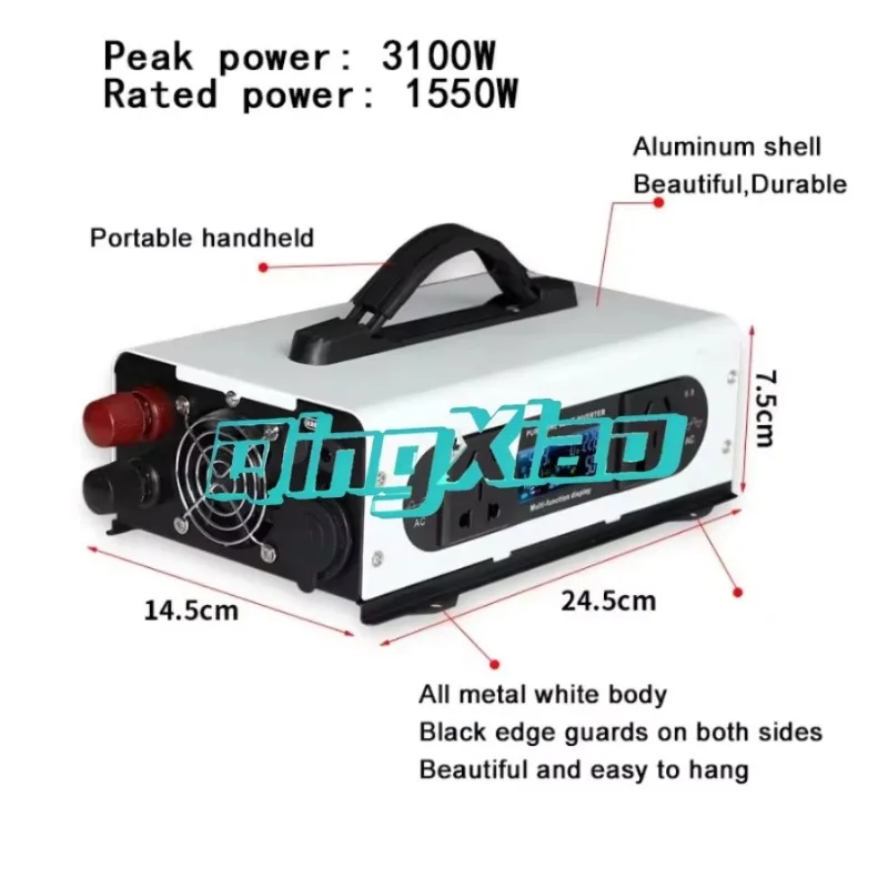 Pure Sine Wave Inverter Portable Car Inverter Dc To Ac Converter For Outdoor Camping Rv Home Emergency Power Supply Display