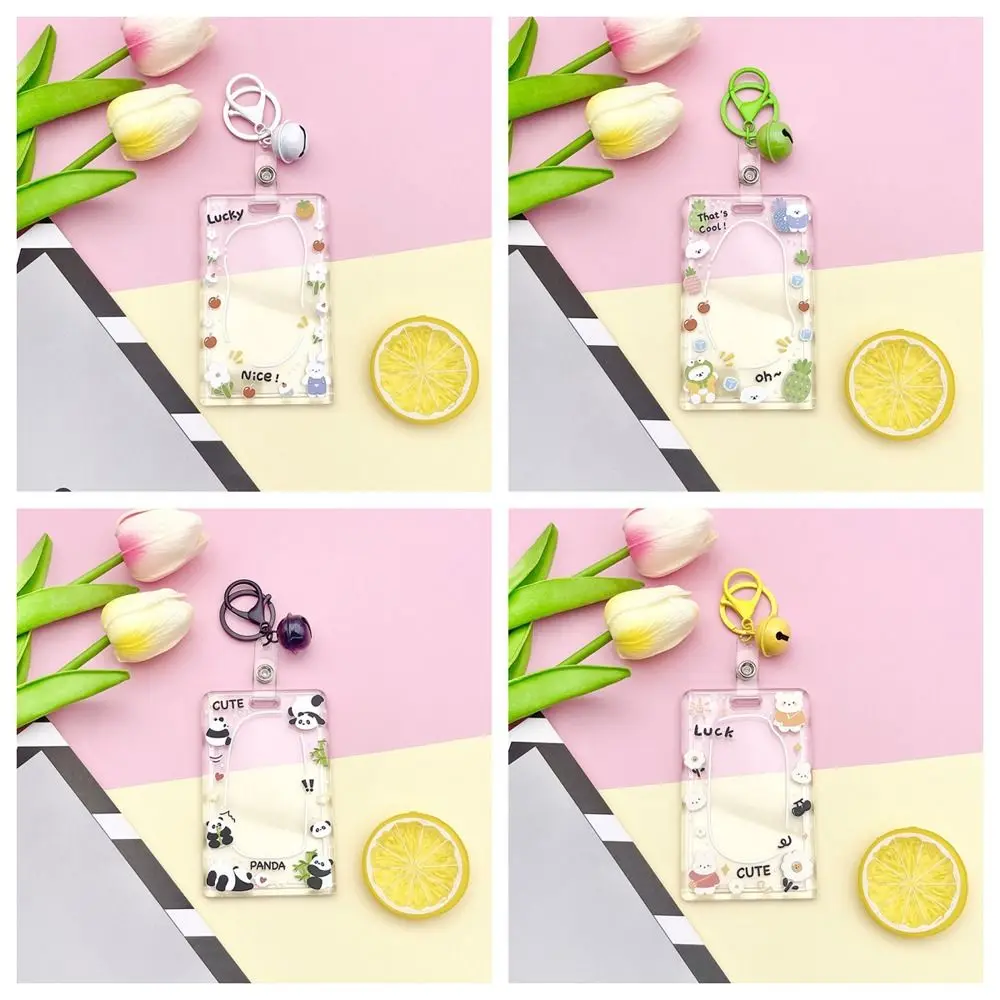 Bear Cartoon Acrylic Card Holder Panda Transparent Rabbit Card Case Elastic Buckle Letter Lanyard Bus Card Box Female/Students