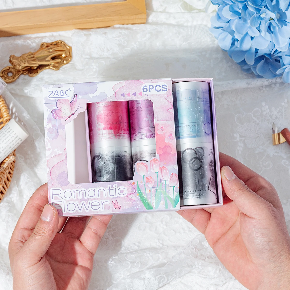 6ロール/箱、クリエイティブな落書きステッカーテープ、DIY、ノート、ギフトボックスの装飾に適しており、スタイリッシュで美しいです。