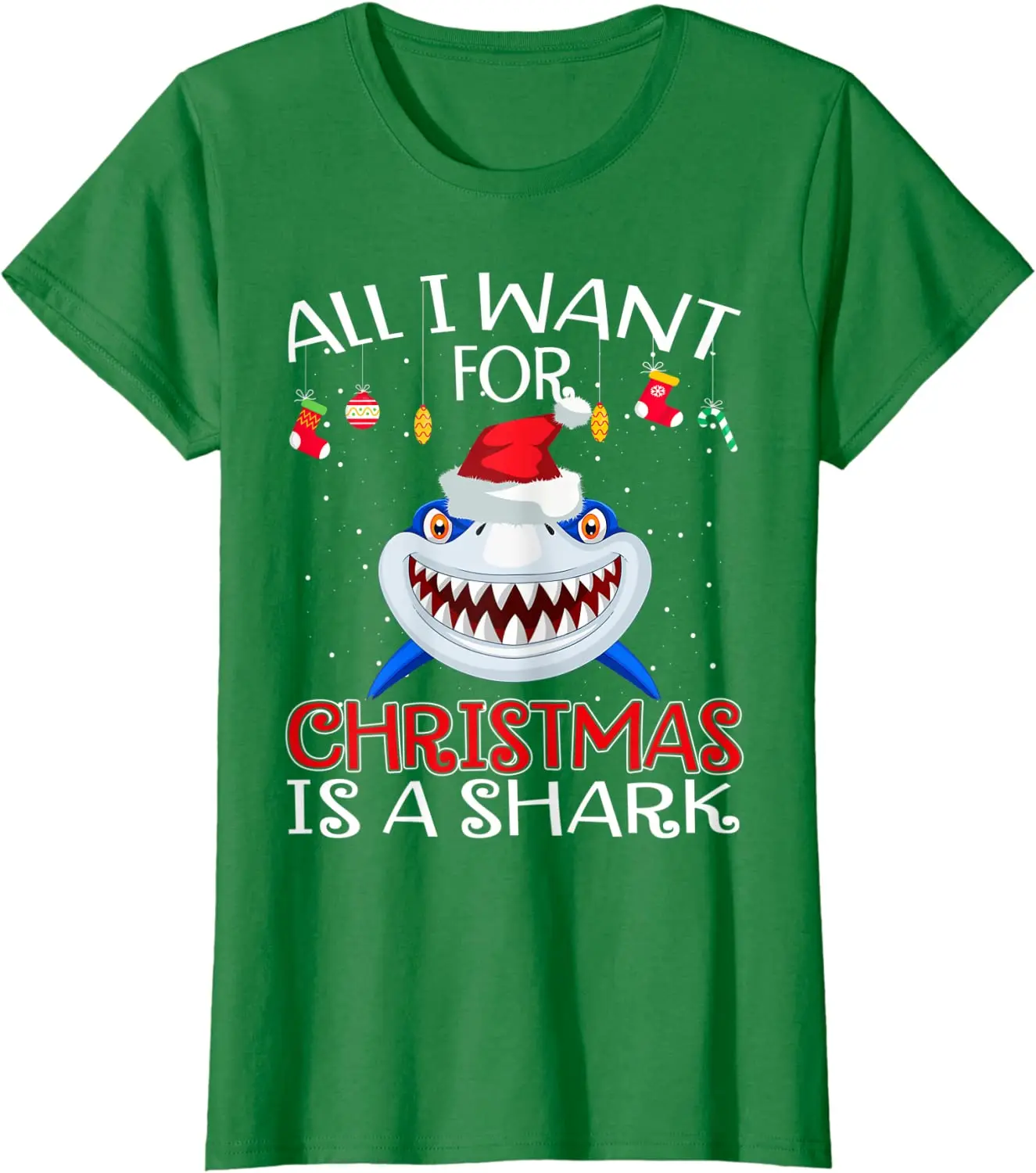 All I Want For Christmas Is A Shark. Funny Shark แฟน Xmas ของขวัญเสื้อยืด100% ฝ้าย O-คอสั้นเสื้อลำลองลำลองบุรุษเสื้อยืด