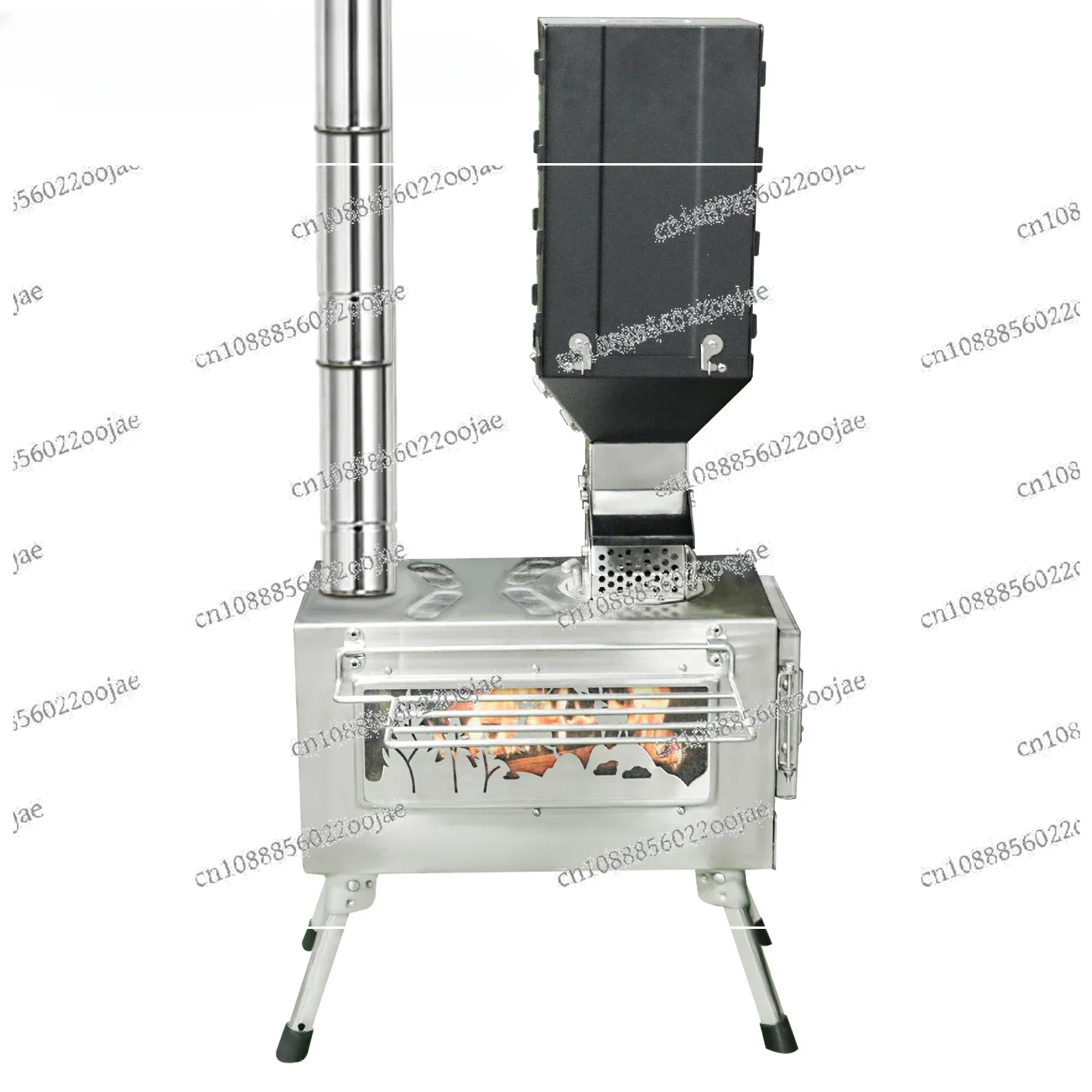 Portable Windproof Outdoor Pellet Fire Wood Heater with Burner Stove Bin for Camping Tent