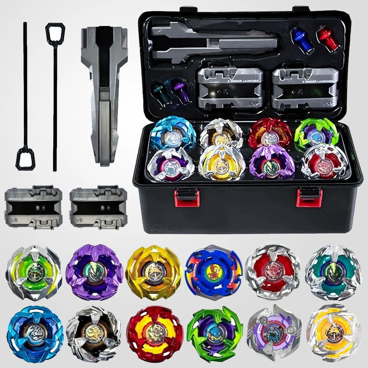 Set de Trompos de Batalla con 12 Trompos Coloridos, Lanzadores y Accesorios, Colección de Juegos de Batalla, Regalo de Cumpleaños