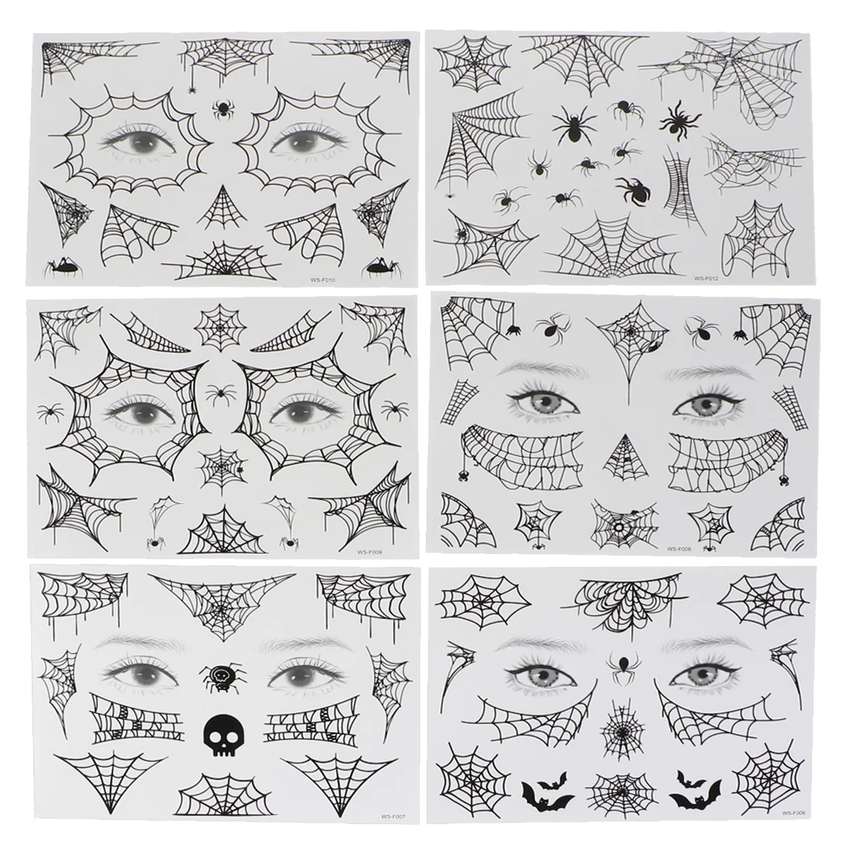 

12 Sheets Stickers Funny Makeup Face Pasters Creative Halloween Temporary Tattoos Spider Web Water Proof Spiders