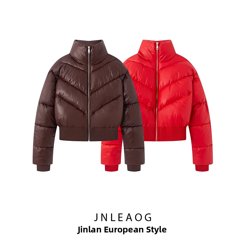 JNLEAOG Fashionable Thickened Zipper Cotton Jacket Women's Autumn New Style Stand Collar Windproof Series Short Coat